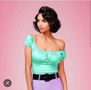 PUG peasant top teal blue/mint color